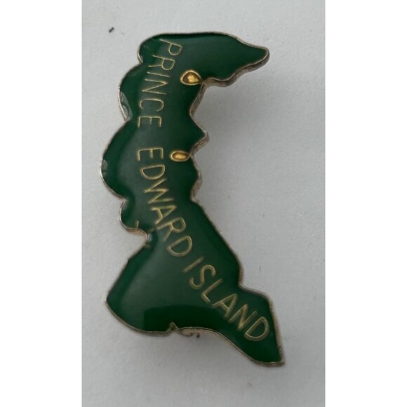 Vintage Prince Edward Island Souvenir Green Enamel Lapel Pin Map Shape - Picture 2 of 4